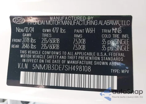 2025 Hyundai Tucson Sel from USA, damaged, VIN 5NMJB3DE7SH498108